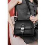 Lal Shoes & Bags Kadın Kapaklı Çapraz Çanta Kemer Detaylı-siyah