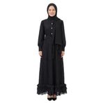 Lale Butik Kadın Eteği Fırfır Detaylı Tesettür Elbise, Siyah, 40 Beden