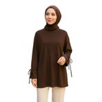 Lale Butik Manşeti ve Beli Bağcık Detay Sweat Tunik, Kahverengi, Kadın