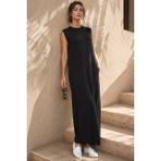 Lale Butik Ribana Detaylı Sıfır Kol Uzun Penye Elbise 13274 Siyah