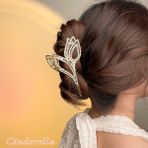 Lale Model Mini Incili Kristal Taşlı Kadın Metal Mandal Toka Gold - Modern Mandallı Saç Topuz Tokası - Tek Ebat