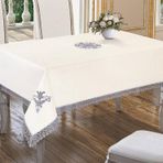 Lale Nakışlı Es Güpürlü Masa Örtüsü Krem Gri 160x160 Cm