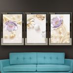 Laleler Temalı Aynalı Çerçeveli 3 lü Kanvas Tablo Seti 150x70 cm SETS0215