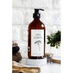 Lalezen Amber Cam Sıvı Sabunluk Beyaz Çiçek Etiketli 500 ml Şık Tasarım ve Suya Dayanıklı