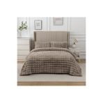 LALHOME Loria Peluş Çift Kişilik Yatak Örtüsü 220x240cm Petek Desenli Elyaf Dolgulu Yumuşak - Kahverengi