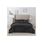 LALHOME Loria Peluş Çift Kişilik Yatak Örtüsü 220x240cm Petek Desenli Elyaf Dolgulu Yumuşak - Siyah