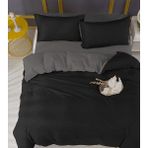 Laliva Çarşafı Lastikli Siyah & Gri Doğal Sağlıklı Pamuk Ranforce Çift Kişilik Nevresim Takımı - Gri - Siyah - 200 x 220 cm