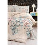 Laliva Fiore Çarşafı Lastikli Çift Kişilik Nevresim Takımı Doğal Sağlıklı Ranforce Pamuk - 200 x 220 cm - Bej