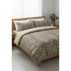 Laliva Leopar Desenli Çift Kişilik Lastikli Çarşaflı Nevresim Takımı - Bej - Açık Kahve - 200 x 220 cm