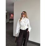 Laluvia Beyaz Dik Yakalı Kuşaklı Trençkot - 501326 - S