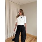 Laluvia Beyaz Kısa Kollu Crop Ceket - 504368