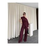 Laluvia Mürdüm Tek Omuz Bluz Pantolon Takım - 8007