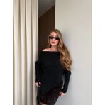Laluvia Siyah Kayık Yaka Asimetrik Kazak - 251193 - Standart