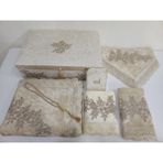 Lamazi Home Lamazihome Kadife 7 Parça Cappucino Damat Fransız Güpür Sandıklı Seccade Takımı Bohça Seti - 70 x 120 cm - Kahverengi