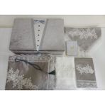 Lamazi Home Lamazihome Kadife 7 Parça Gri Damat Fransız Güpür Sandıklı Seccade Takımı Bohça Seti - 70 x 120 cm