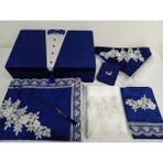 Lamazi Home Lamazihome Kadife 7 Parça Lacivert Damat Fransız Güpür Sandıklı Seccade Takımı Bohça Seti - 70 x 120 cm