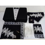 Lamazi Home Lamazihome Kadife 7 Parça Siyah Damat Fransız Güpür Sandıklı Seccade Takımı Bohça Seti - 70 x 120 cm