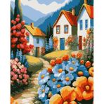 Lamba Cini Sayılarla Boyama Kasnaklı Tablo Seti 40X50 cm Fırça ve Boya Dahil Renkli Köy Manzarası