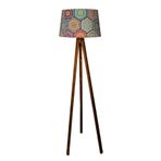 Lambada Mandala Serisi 3 Ayaklı Lambader ( Altıgen Desen / Açık Ceviz Masif Ayak)