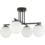 Lambadar 4 Lü Siyah Modern Spor Model Glop Beyaz Camlı Avize - Siyah - Beyaz