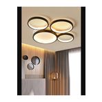 Lambadar Dörtlü Halka Model Plafonyer Modern Led Beyaz Işık Ultrapower Led Avize Salon Mutfak Oda Ledli Avize Siyah Tek Ebat 50 X 22 0011-Halka-4Lü-Blk-Plafonyer