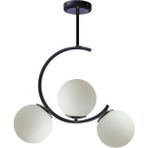 Lambadar Hilal C Model Modern Spor Glop Beyaz Camlı Siyah 3Lü Plafonyer Avize Siyah - Beyaz