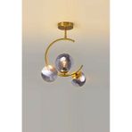 Lambadar Hilal C Model Modern Spor Glop Füme Camlı Gold 3Lü Plafonyer Avize Gold - Füme