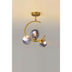 Lambadar Hilal C Model Modern Spor Glop Füme Camlı Gold 3Lü Plafonyer Avize Goldfüme Tek Ebat 35 X 50 0098-3Goldglopfumecam