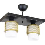Lambadar Ikili Beyaz Cam Kafes Model Modern Plafonyer Avize - Siyah - Eskitme Beyaz - 2