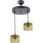 Lambadar Ikili Kafes Model Modern Sarkıt Avize - Siyah - Gold - 2