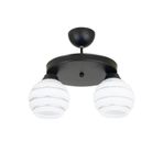 Lambadar Ikili Özel Şeritli Cam Model Modern Plafonyer Avize Siyah Tek Ebat 3549-2Blkyuvgumus