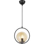 Lambadar Modern Bal Glop Camlı Daire Model Tekli Siyah Sarkıt Avize - Siyah - Bal Rengi - 1