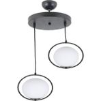 Lambadar Modern Beyaz Glop Camlı Daire Model Ikili Siyah Sarkıt Avize - Siyah - Beyaz - 2