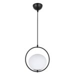 Lambadar Modern Beyaz Glop Camlı Daire Model Tekli Siyah Sarkıt Avize Siyah Tek Ebat 0040-1Blkglopbeyazcam