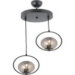 Lambadar Modern Füme Glop Camlı Daire Model Ikili Siyah Sarkıt Avize - Siyah - Füme - 2