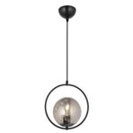 Lambadar Modern Füme Glop Camlı Daire Model Tekli Siyah Sarkıt Avize Siyah Tek Ebat 0040-1Blkglopfümecam