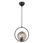 Lambadar Modern Füme Glop Camlı Daire Model Tekli Siyah Sarkıt Avize