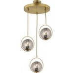 Lambadar Modern Füme Glop Camlı Daire Model Üçlü Gold Sarkıt Avize - Gold - Füme - 3