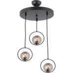 Lambadar Modern Füme Glop Camlı Daire Model Üçlü Siyah Sarkıt Avize - Siyah - Füme - 3