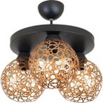 Lambadar Selçuklu Top Motif Yıldız Ferforje Model Retro Rustik Plafonyer Avize - Bakır - Siyah - 3