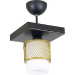Lambadar Tekli Beyaz Cam Kafes Model Modern Plafonyer Avize - Siyah - Eskitme Beyaz - 1