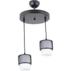 Lambadar Tekli Beyaz Cam Kafes Model Modern Sarkıt Avize - Siyah - Beyaz - 2
