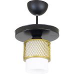 Lambadar Üçlü Beyaz Cam Kafes Model Modern Plafonyer Avize - Siyah - Eskitme Beyaz - 1