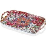 Lamedore Lilyum Desen Porselen Kulplu Tepsi 46CM