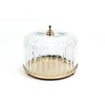 LAMEDORE Ribbed Dome Gold Kek Standı 28x28x22 cm – Cam Kapaklı Gold Sunumluk ve Pasta Servis Standı