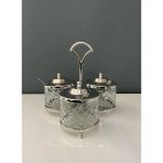 Lamedore Standlı Yuvarlak 3 Lü Baharatlık Seti Nikel 21X21x19,5 Cm