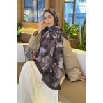 lamelif Batik Çiçek Desen Bambu Şal Acı Kahverengi