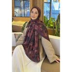 lamelif Batik Çiçek Desen Bambu Şal Koyu Bordo