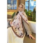 lamelif Batik Çiçek Desen Bambu Şal Sütlü Kahve