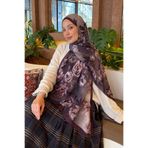 lamelif Çiçek Desen Bambu Şal Eflatun